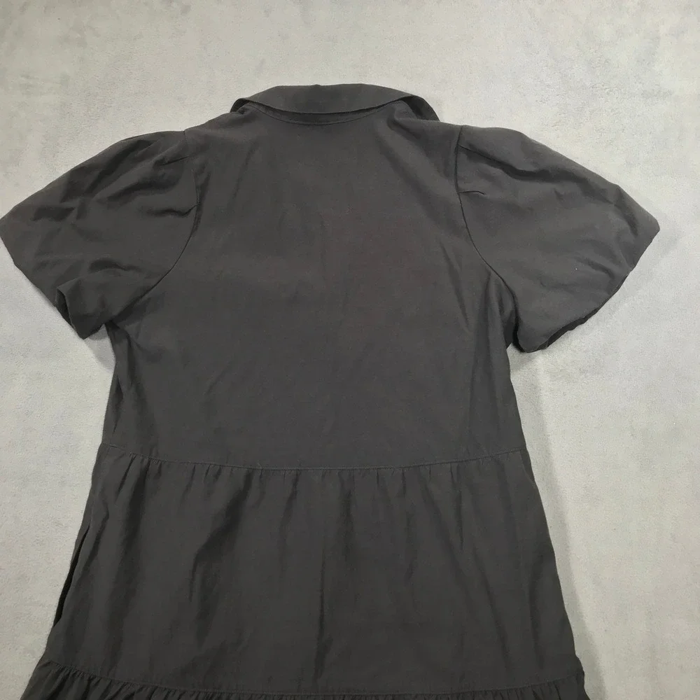 Brochu Walker Tiered Shirt Dress Charcoal Gray Short Puff Sleeve Size L
